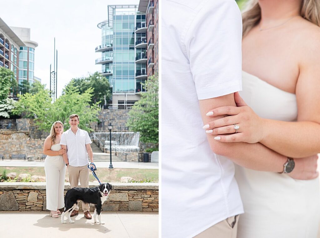 Downtown Greenville engagement session with pup