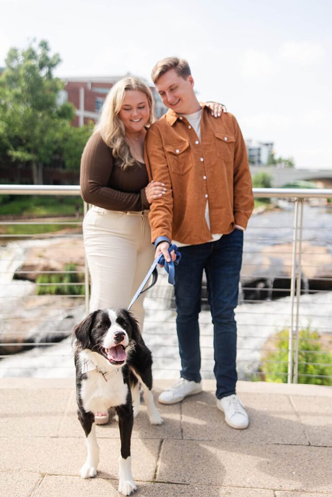 Downtown engagement session at Falls park with pup