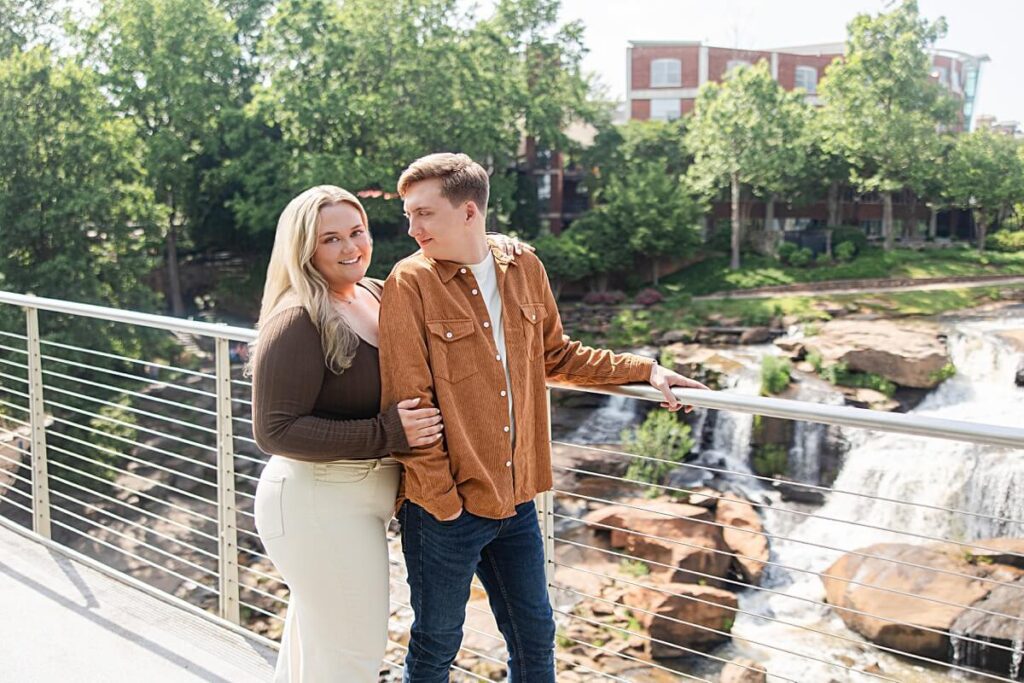 Downtown Greenville engagement session at Falls park
